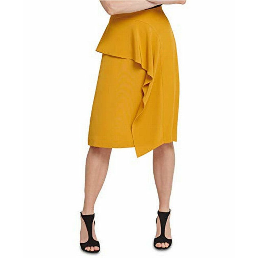 DKNY Women's Ruffled Skirt with Invisible Side Zipper Yellow - Size 4 - NWT $80